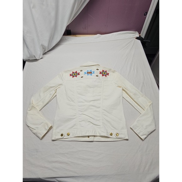 Ralph Lauren Women's White Jean Trucker Southwestern Jacket Size Med Beaded - Picture 13 of 16